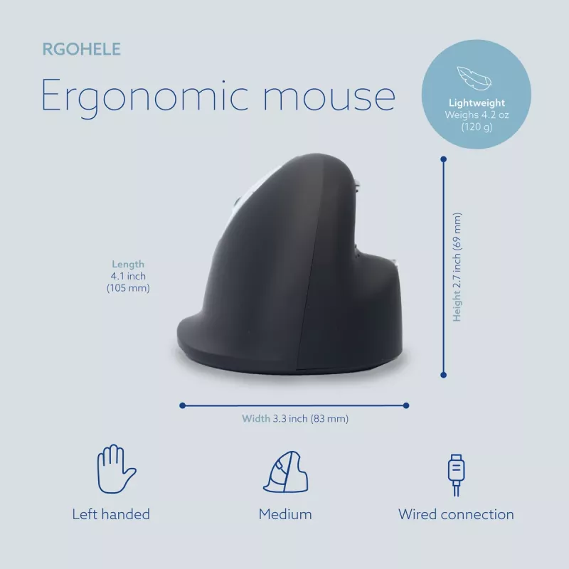 R-Go Tools mouse ergonomico R-Go HE Break con software Break, medio (dimensione mano 165–185 mm), per mancini, con filo, nero