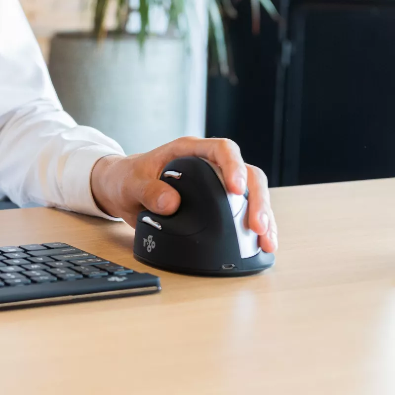 R-Go Tools mouse ergonomico R-Go HE Break con software per pause, grande (dimensione mano ≥ 185 mm), per mancini, Bluetooth, nero