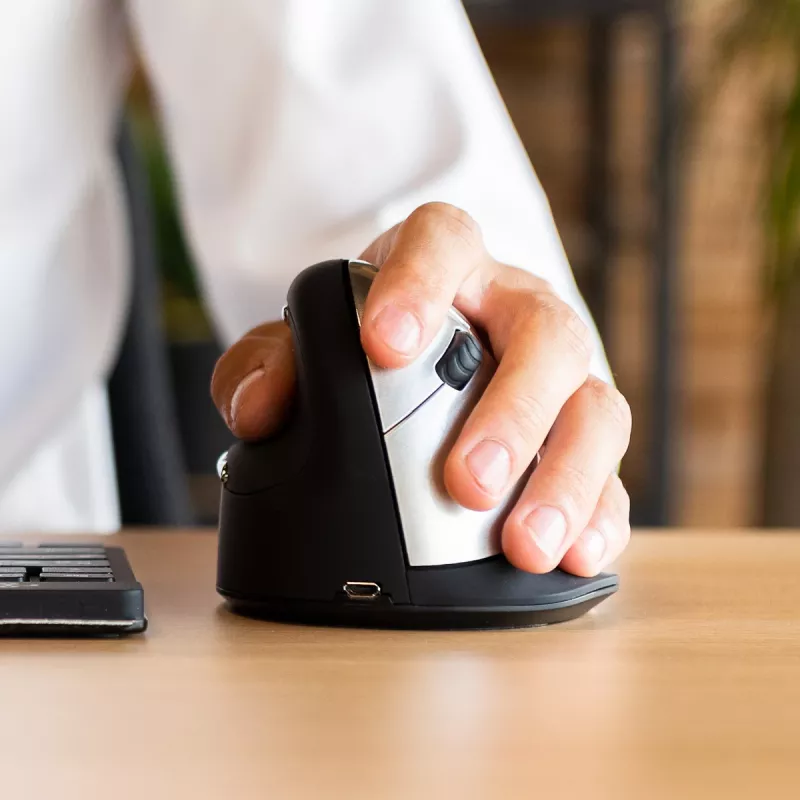 R-Go Tools mouse ergonomico R-Go HE Break con software per pause, grande (dimensione mano ≥ 185 mm), per mancini, Bluetooth, nero