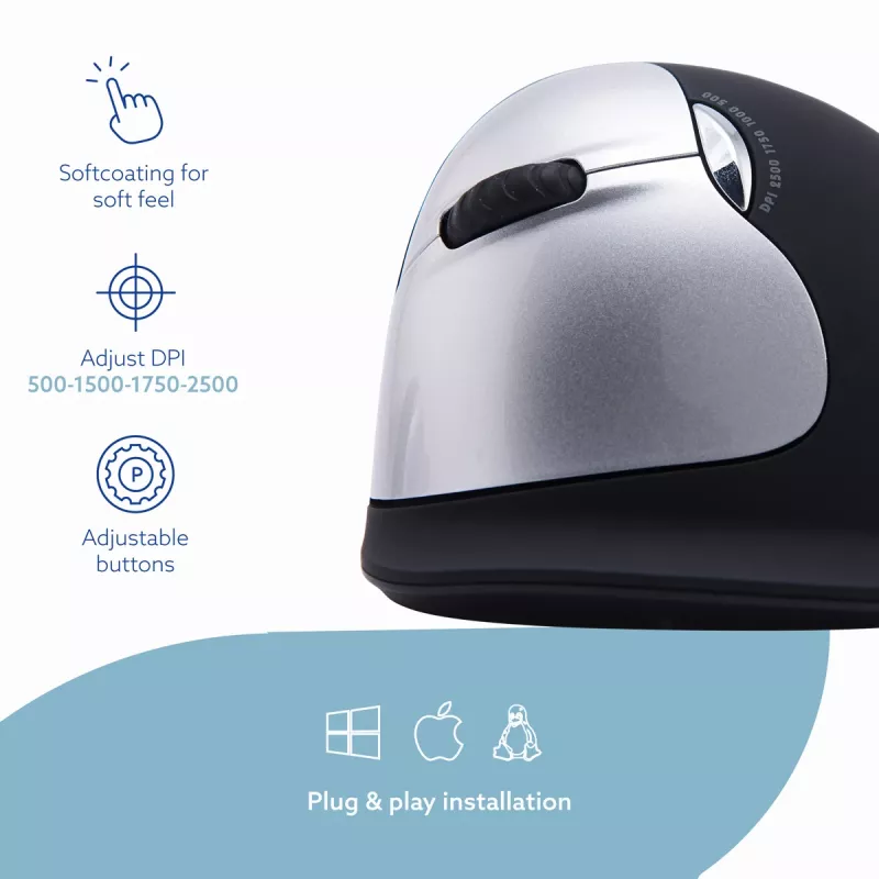 R-Go Tools mouse ergonomico R-Go HE Break con software per pause, grande (dimensione mano ≥ 185 mm), per mancini, Bluetooth, nero