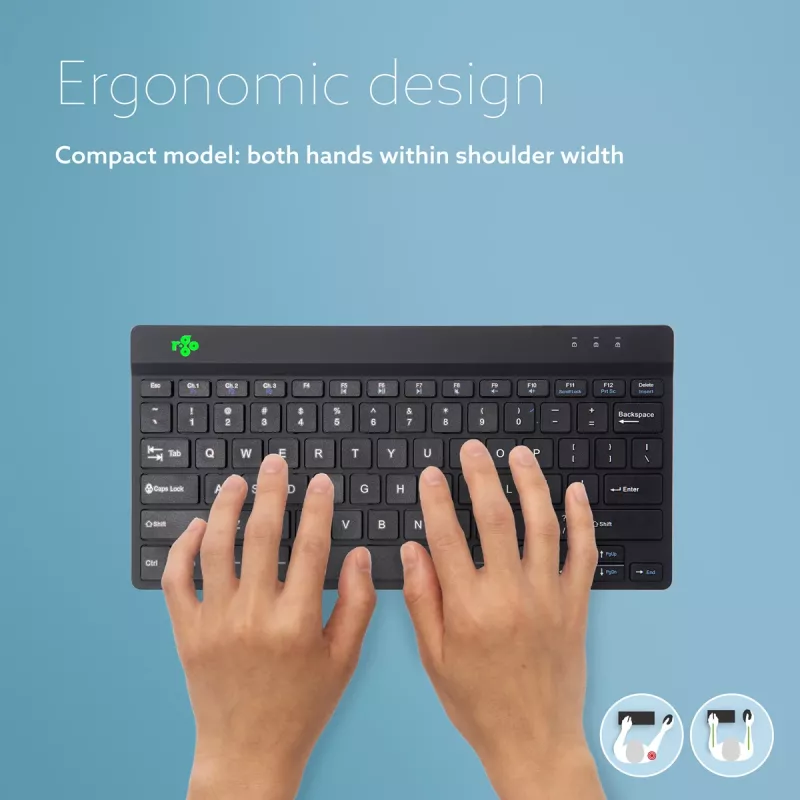 R-Go Tools tastiera ergonomica R-Go Compact Break, tastiera compatta con software per pause, QWERTY (US), Bluetooth, nero