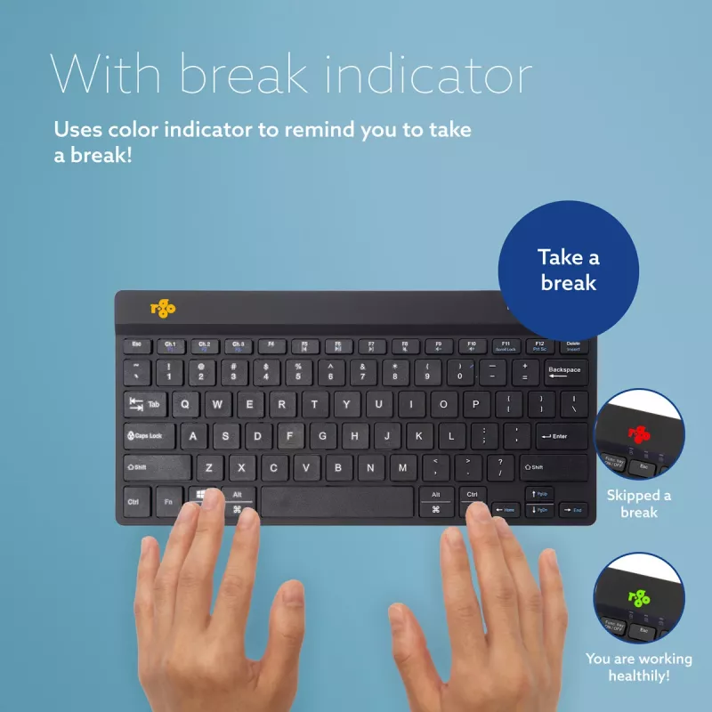 R-Go Tools tastiera ergonomica R-Go Compact Break, tastiera compatta con software per pause, QWERTY (US), Bluetooth, nero