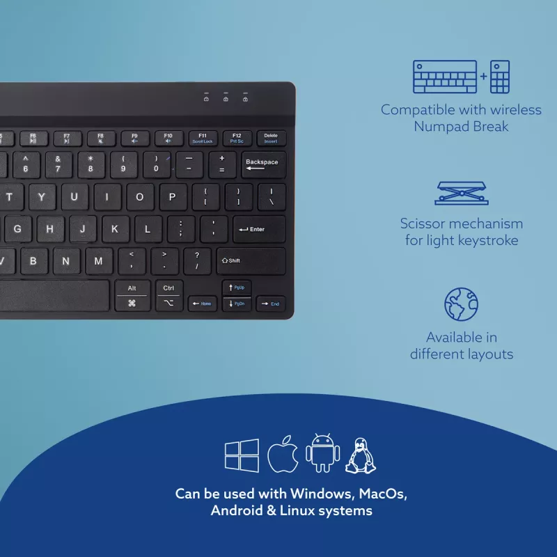 R-Go Tools tastiera ergonomica R-Go Compact Break, tastiera compatta con software per pause, QWERTY (US), Bluetooth, nero