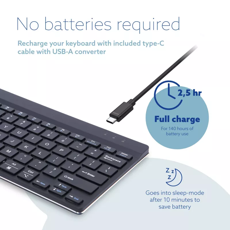 R-Go Tools tastiera ergonomica R-Go Compact Break, tastiera compatta con software per pause, QWERTY (US), Bluetooth, nero