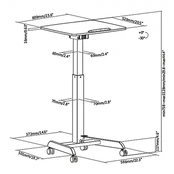 Scrivania regolabile in altezza MACLEAN MC-892 a molla a gas, altezza max 113 cm