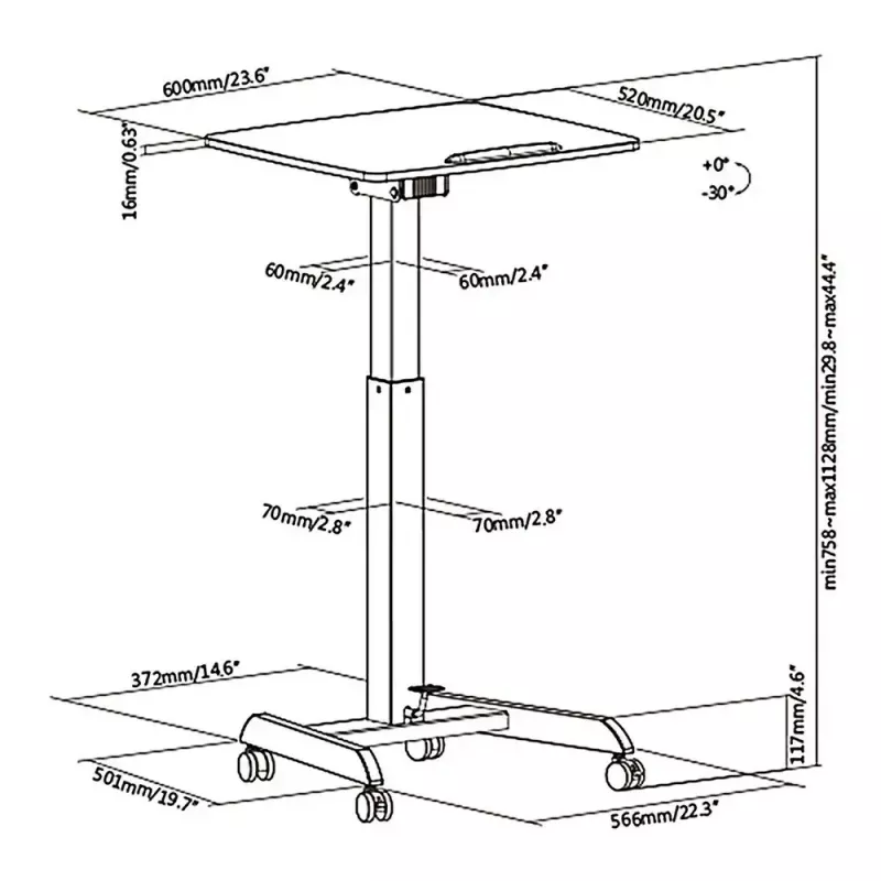Scrivania regolabile in altezza MACLEAN MC-892 a molla a gas, altezza max 113 cm