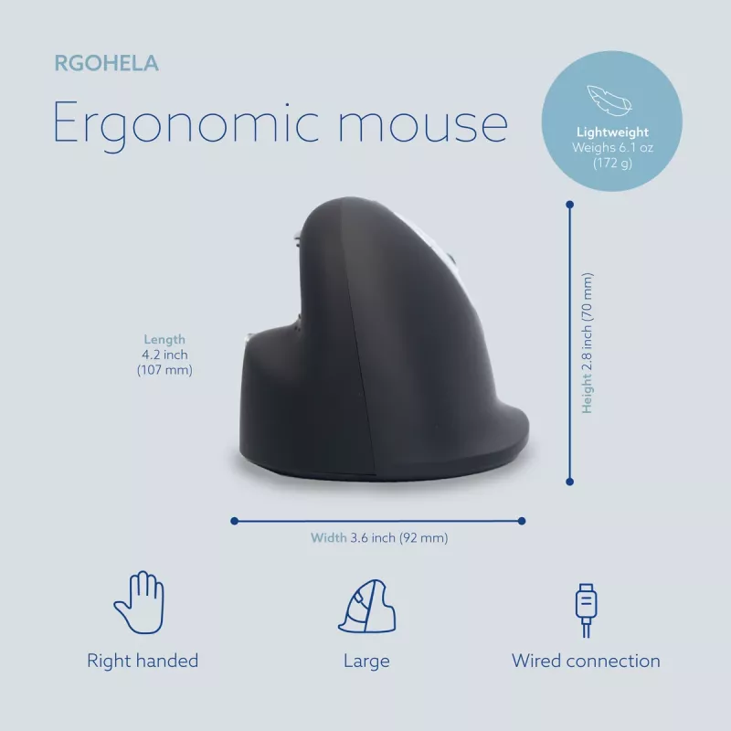 R-Go Tools mouse ergonomico R-Go HE Break con software per pause, grande (misura mano ≥ 185 mm), per destrimani, con filo, nero