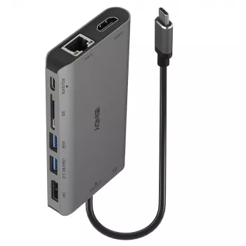 Lindy DST-Mini XT, docking station mini per laptop USB-C con schermo singolo (4K) o doppio schermo (Full HD) e ricarica passante 100W