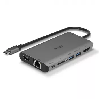 Lindy DST-Mini XT, docking station mini per laptop USB-C con schermo singolo (4K) o doppio schermo (Full HD) e ricarica passante 100W