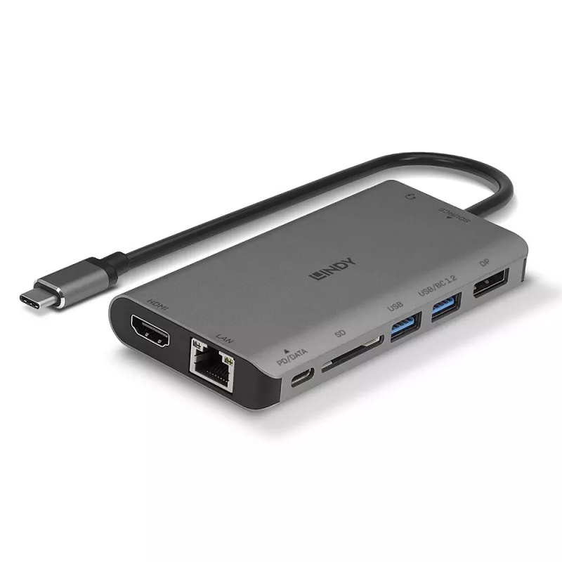 Lindy DST-Mini XT, docking station mini per laptop USB-C con schermo singolo (4K) o doppio schermo (Full HD) e ricarica passante 100W