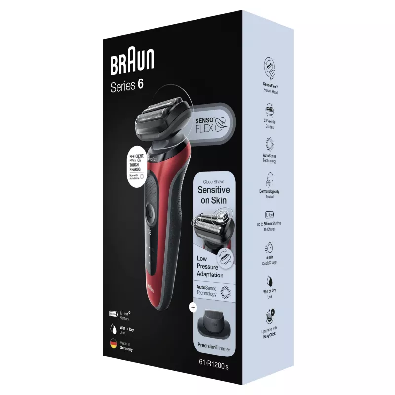 Rasoio a lamina Braun Series 6 61-R1200s SensoFlex SensoFoil nero rosso
