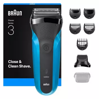 Rasoio a lamina Braun Series 3 310BT con trimmer, nero, blu