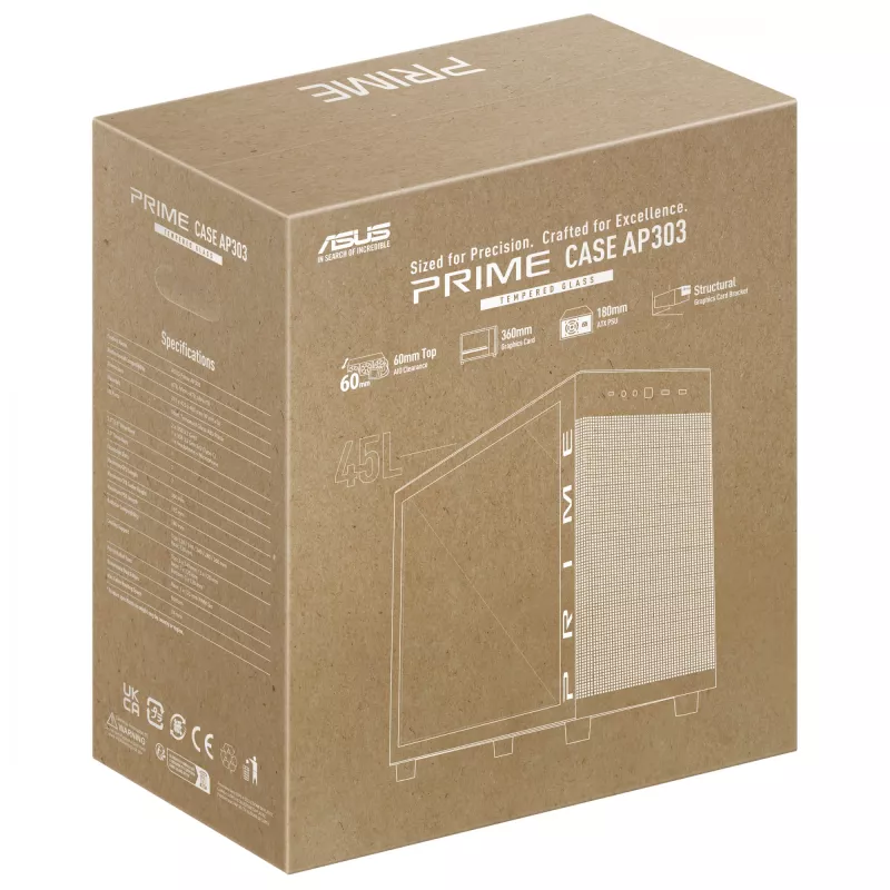 ASUS PRIME AP303 TG 90DC00V0-B39010 telaio PC Midi Tower, ATX/Micro-ATX/Mini-ITX, vetro temperato, 2x USB 3.2, senza alimentatore, nero