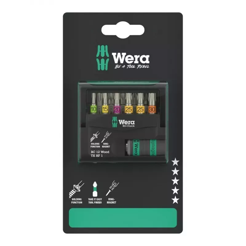 Set di punte Wera 05073641001 Bit-Check 12 Wood TORX HF 1 SB