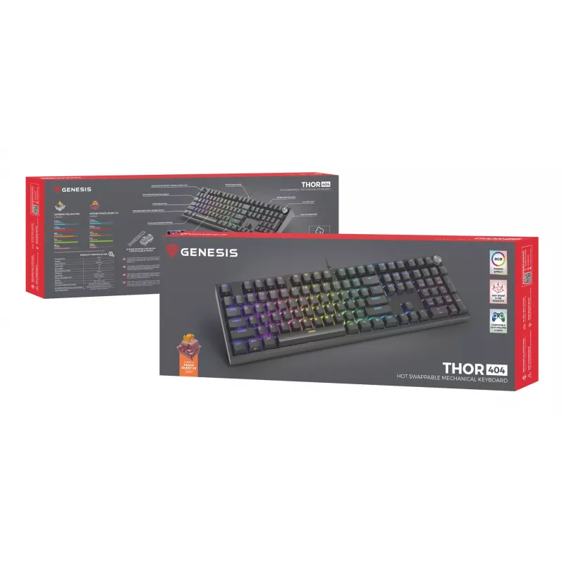 Tastiera meccanica Genesis THOR 404 — Full-Size 100% USB QWERTY inglese, nero, RGB