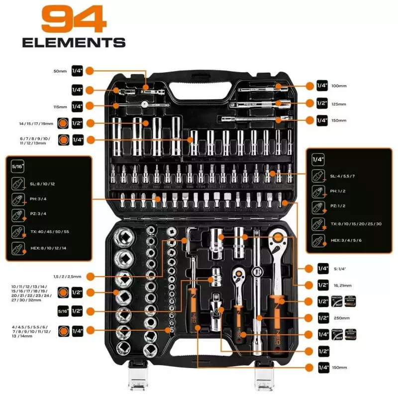 Set di chiavi a bussola NEO Tools 10-062, attacco 1/2