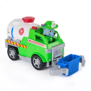 PAW Patrol Fire Rescue: Rocky Rescue Fire Tanker con action figure, braccio meccanico e camion giocattolo, giocattolo per bambini e bambine dai 3 anni