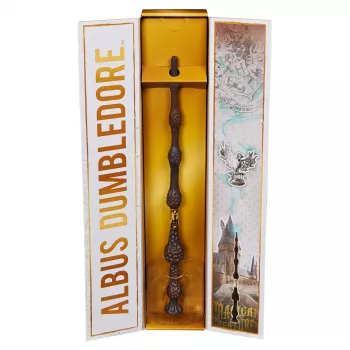 Wizarding World Harry Potter, bacchetta magica da collezione Albus Dumbledore 30,5 cm con supporto e icona in metallo, creature magiche, accessorio per costume