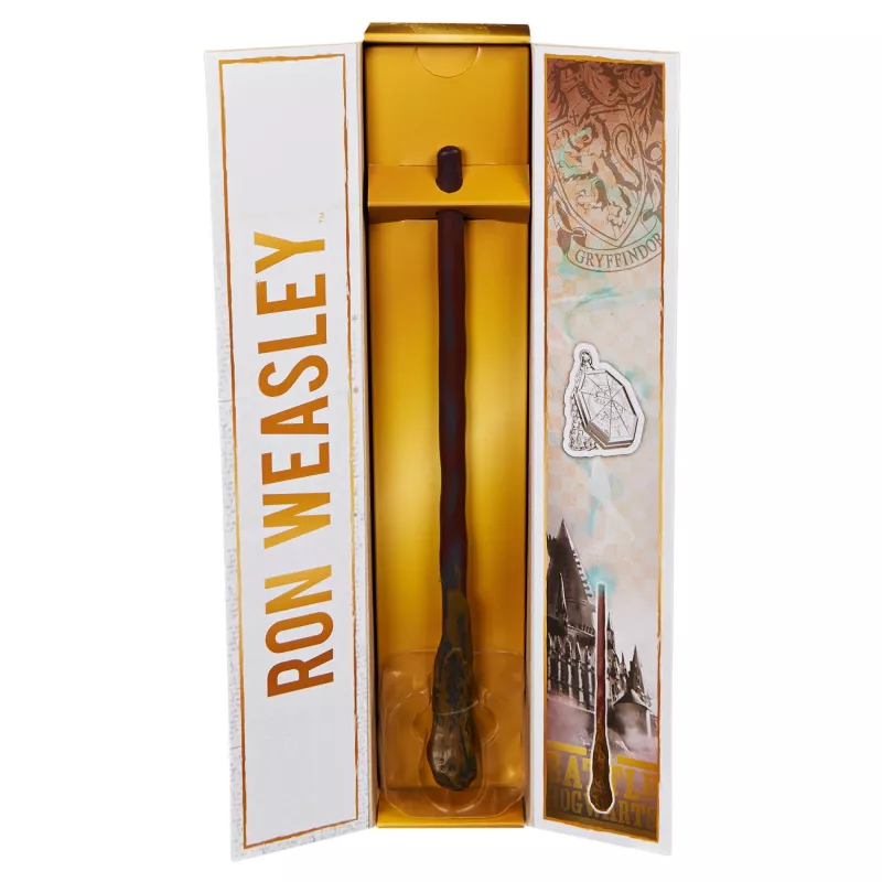 Spin Master Wizarding World Harry Potter bacchetta autentica di Ron Weasley con supporto di Hogwarts, per giochi di ruolo, in plastica, dai 14 anni