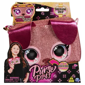 Purse Pets, Keepin' It Clutch Dazzling Diva cucciolo giocattolo e borsa da polso con occhi arcobaleno luminosi, giocattolo per bambine da 4 anni