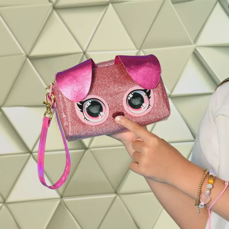 Purse Pets, Keepin' It Clutch Dazzling Diva cucciolo giocattolo e borsa da polso con occhi arcobaleno luminosi, giocattolo per bambine da 4 anni