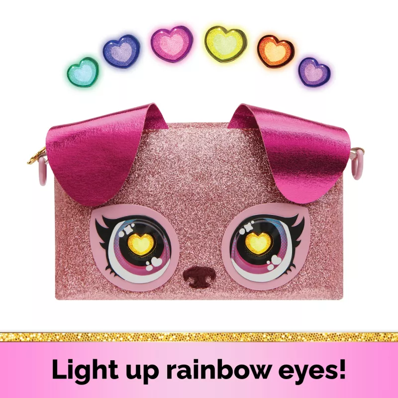 Purse Pets, Keepin' It Clutch Dazzling Diva cucciolo giocattolo e borsa da polso con occhi arcobaleno luminosi, giocattolo per bambine da 4 anni