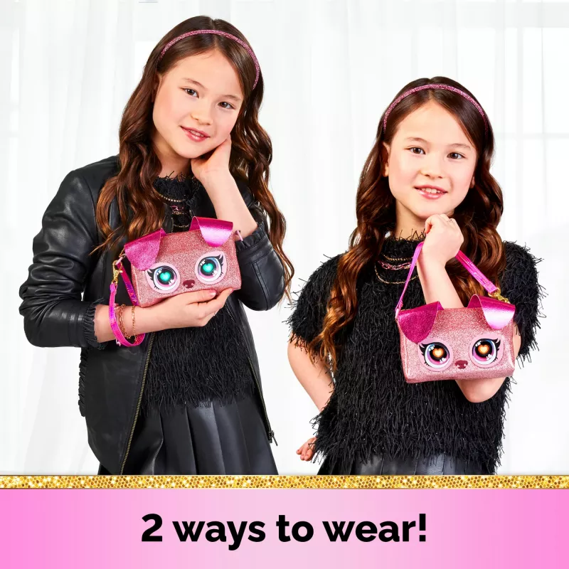Purse Pets, Keepin' It Clutch Dazzling Diva cucciolo giocattolo e borsa da polso con occhi arcobaleno luminosi, giocattolo per bambine da 4 anni