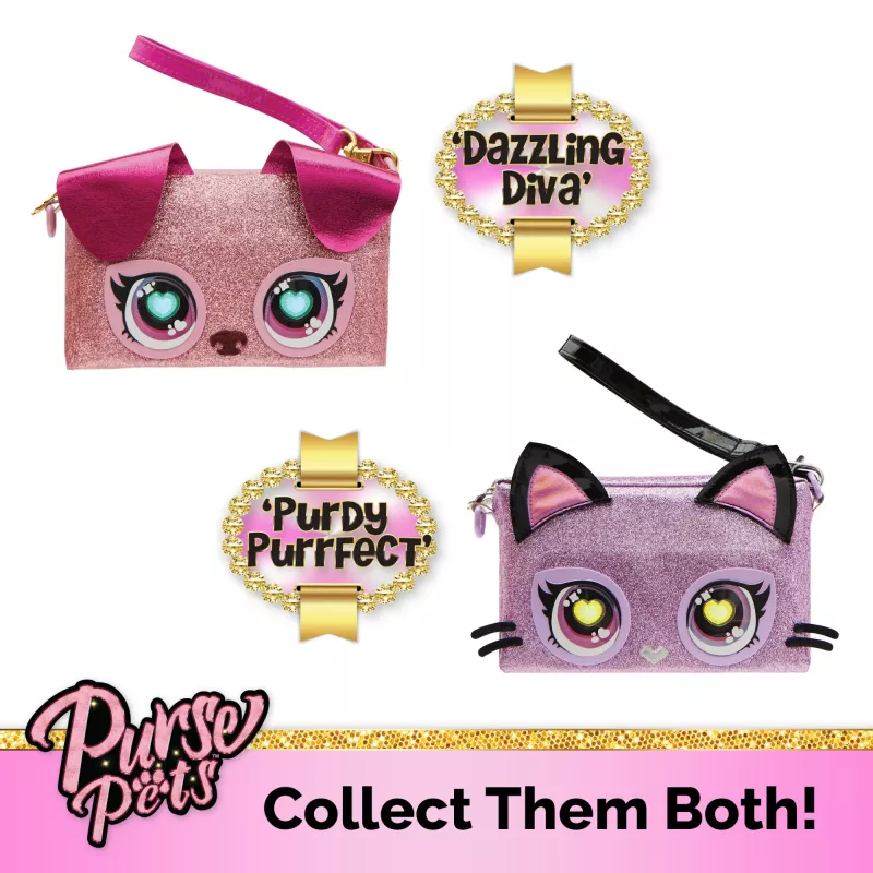 Purse Pets, Keepin' It Clutch Dazzling Diva cucciolo giocattolo e borsa da polso con occhi arcobaleno luminosi, giocattolo per bambine da 4 anni