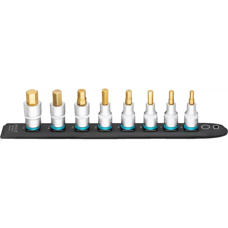 Set di chiavi a bussola Hazet 986-SR/8, set da 8 pezzi bussole esagonali corte, 6–17 mm, nero
