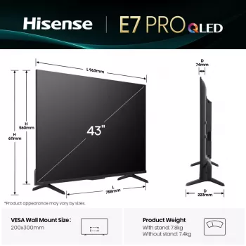 Hisense 43E77Q PRO 109,2 cm (43 pollici) 4K Ultra HD Smart TV Wi-Fi nero