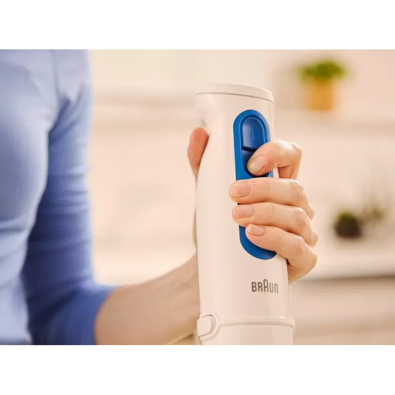 Frullatore a mano Braun Household MultiQuick 3 MQ30202M, 900 W, bianco/blu, con tritatutto e frusta