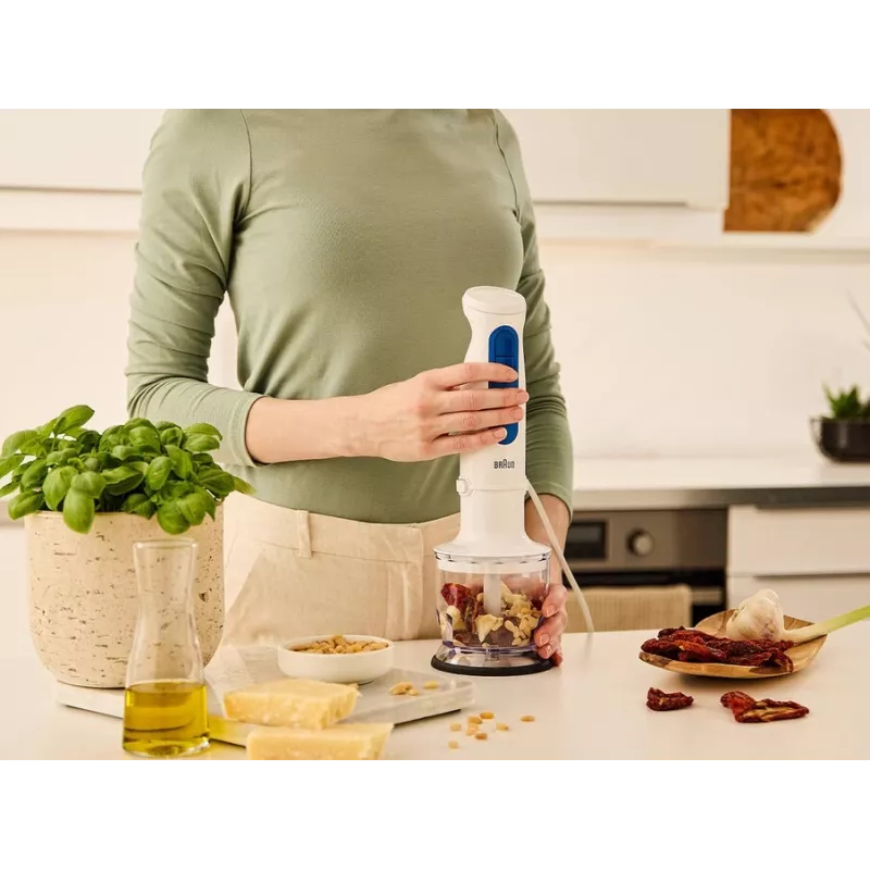 Frullatore a mano Braun Household MultiQuick 3 MQ30202M, 900 W, bianco/blu, con tritatutto e frusta