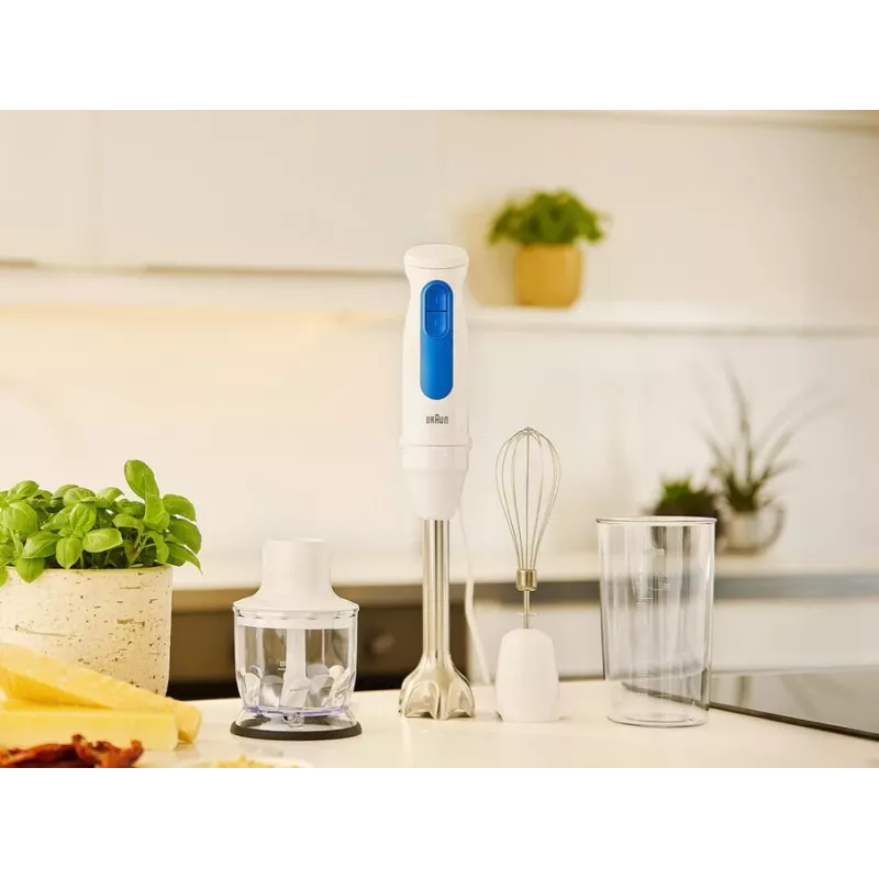 Frullatore a mano Braun Household MultiQuick 3 MQ30202M, 900 W, bianco/blu, con tritatutto e frusta