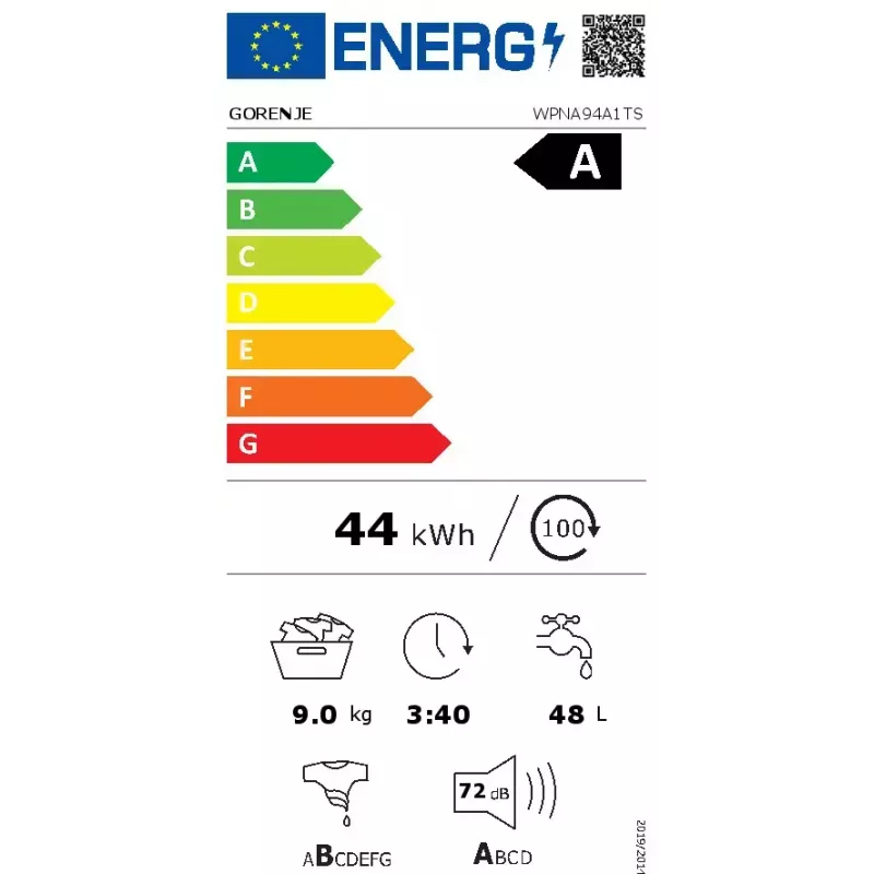 Gorenje WPNA94A1TS lavatrice a carica frontale 9 kg, 1400 giri/min, ConnectLife Wi-Fi, bianco/nero