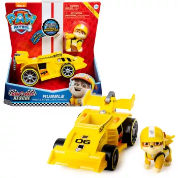 PAW Patrol , Ready, Race, Rescue Veicolo Rubble’s Race & Go Deluxe con suoni, per bambini da 3 anni