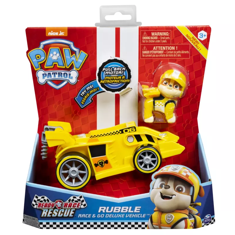 PAW Patrol , Ready, Race, Rescue Veicolo Rubble’s Race & Go Deluxe con suoni, per bambini da 3 anni