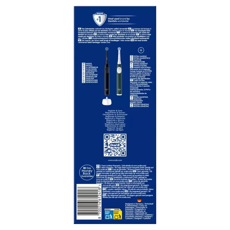 Spazzolino elettrico BRAUN Oral-B iO Series 2 Duo nero/verde, ricaricabile, modello 62418