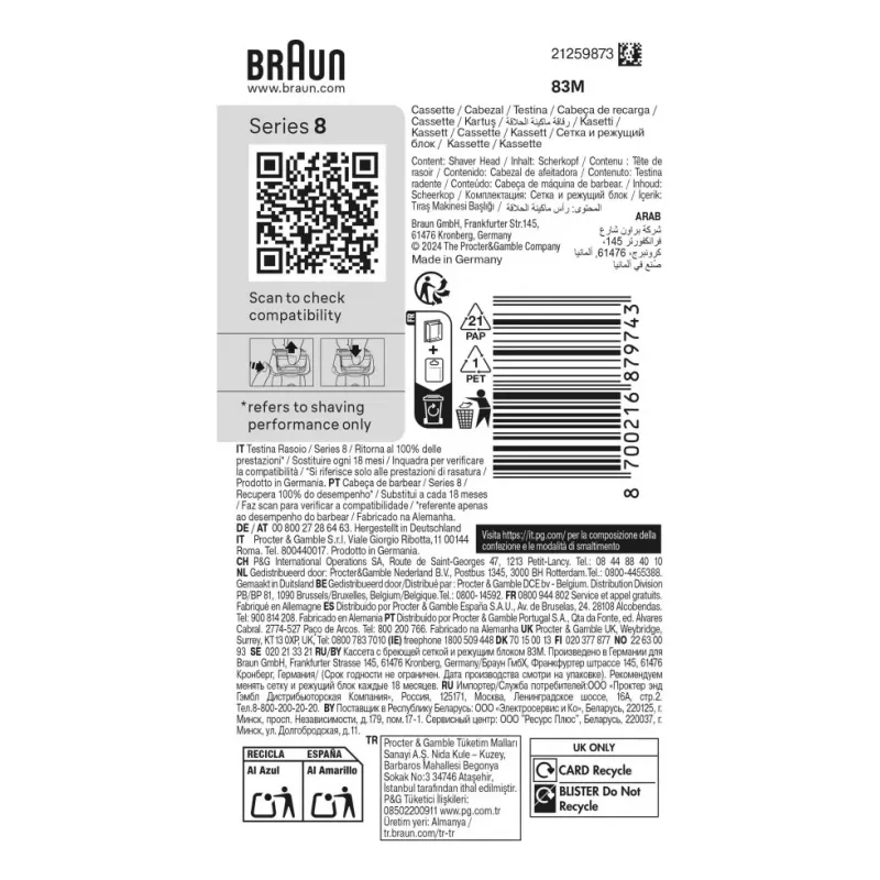 Testina di rasatura Braun Series 8 83 M