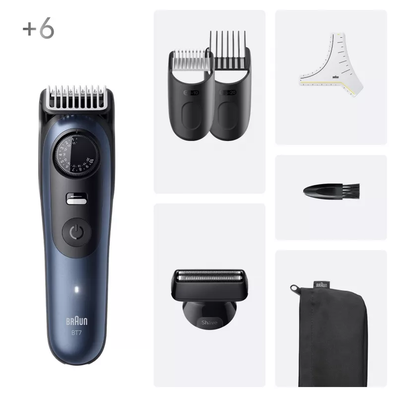 Braun BeardTrimmer 7 BT7520 batteria 40 2 cm bagnato e asciutto nero, blu