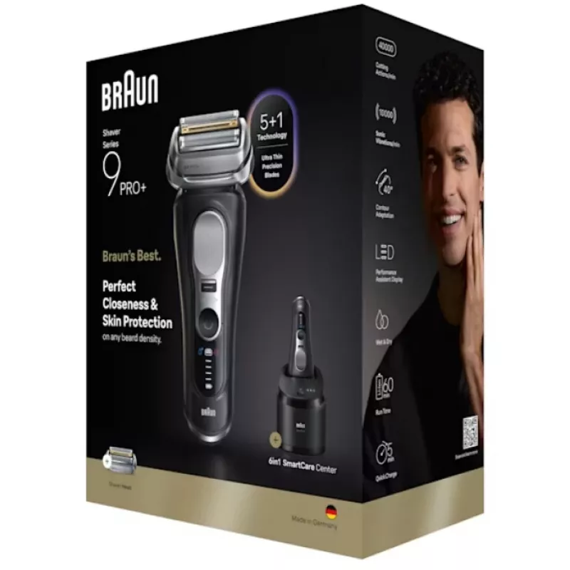Rasoio a lamina Braun Series 9 Pro+ 9660CC nero argento acciaio inox