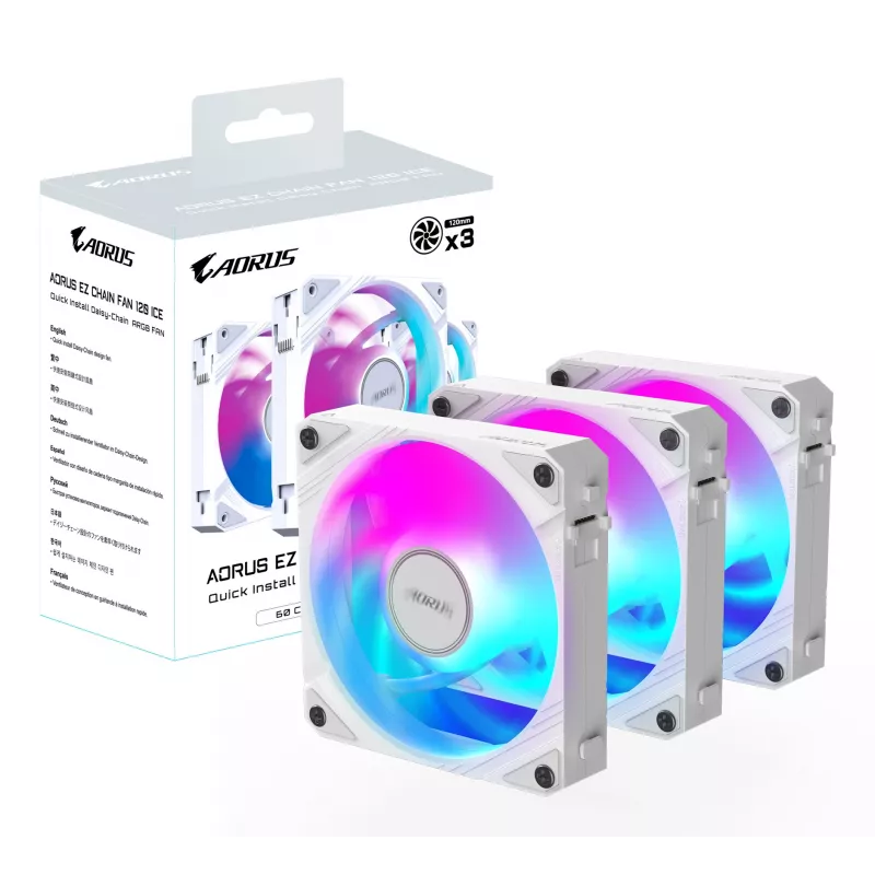 Ventole per case Gigabyte AORUS EZ CHAIN FAN 120 ICE, confezione da 3, 120 mm, bianche, GP-ECFAN1203 ICE