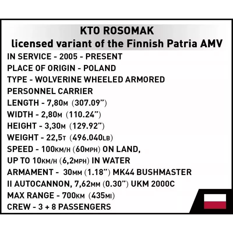 Kit modello mattoncini Cobi Armed Forces KTO Rosomak 2-in-1 (COBI-2629)