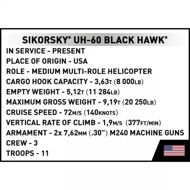 Kit di costruzione Cobi Sikorsky UH-60 Black Hawk 928 mattoncini, modello COBI-5906