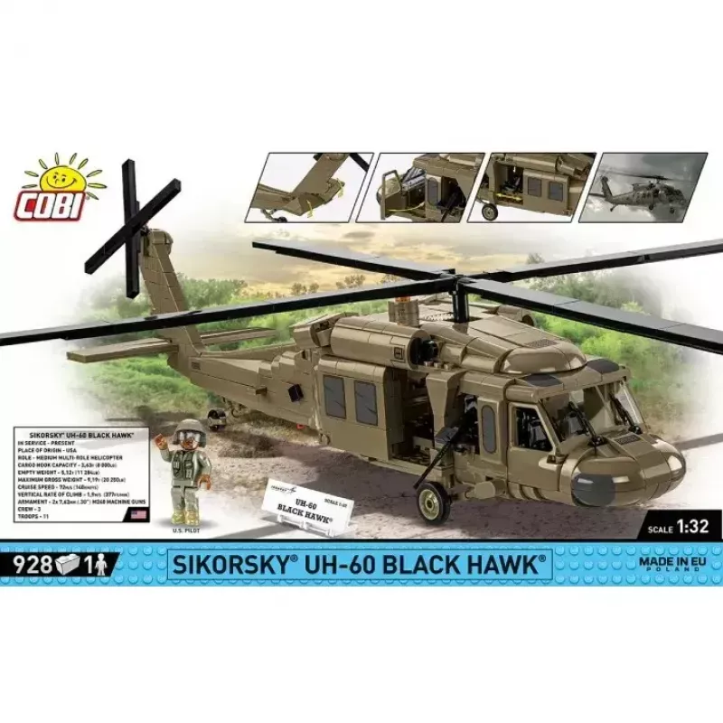 Kit di costruzione Cobi Sikorsky UH-60 Black Hawk 928 mattoncini, modello COBI-5906
