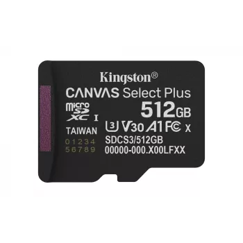 Kingston Technology 512GB microSDXC Canvas Select Plus Gen3 150R A1 confezione singola senza adattatore