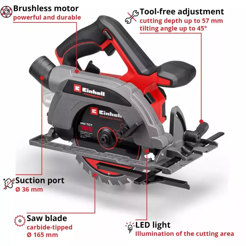 Sega circolare a batteria EINHELL Professional TP-CS 18/165 Li BL, 18 V, Solo (senza batteria/caricabatterie)