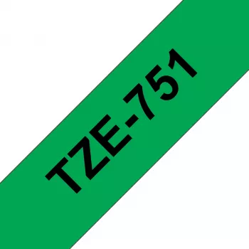 Nastro per etichettatura laminato Brother TZe-751 24 mm – nero su verde, 8 m, cartuccia grigia