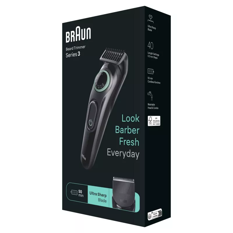 Braun BeardTrimmer 3 BT3411 batteria ricaricabile 40 2 cm nero, verde