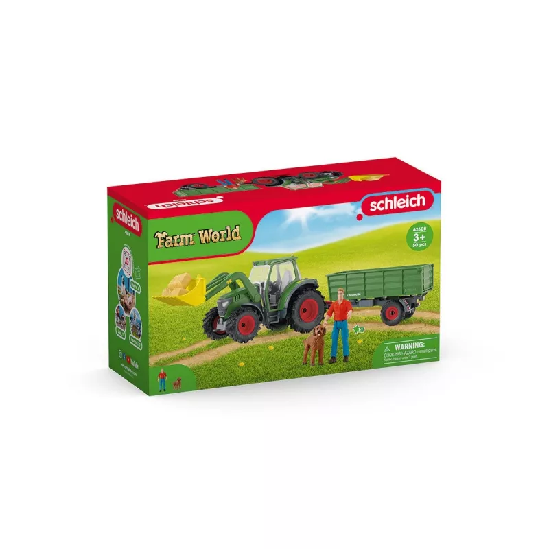 Trattore con rimorchio Schleich FARM WORLD 42608 nero verde rosso giallo