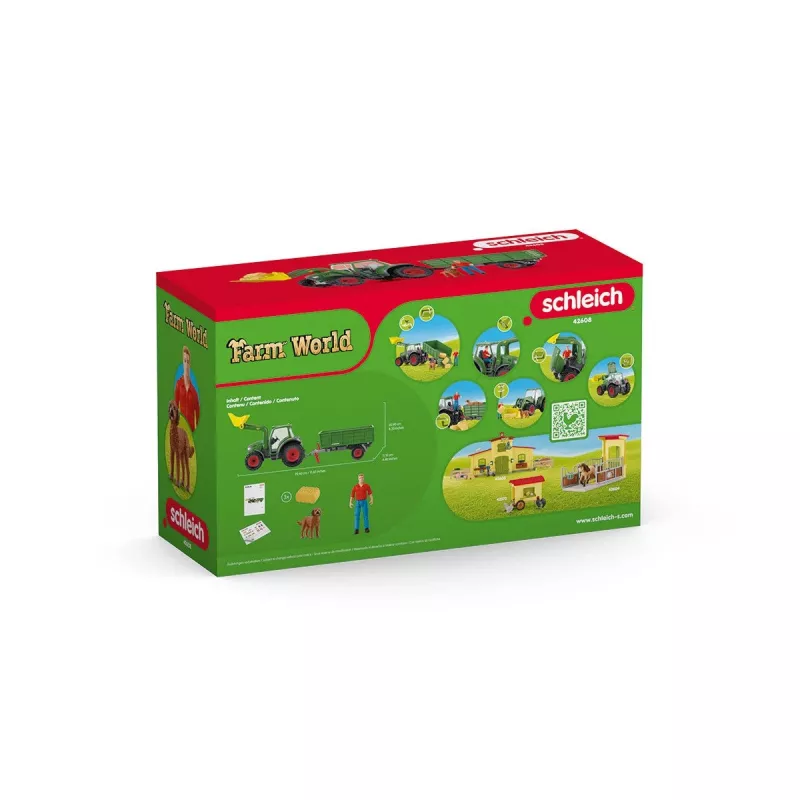 Trattore con rimorchio Schleich FARM WORLD 42608 nero verde rosso giallo